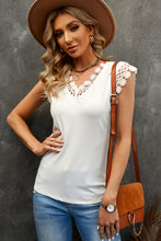 Load image into Gallery viewer, Lace Trim V-Neck Capped Sleeve Top
