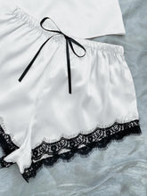 Load image into Gallery viewer, Lace Trim Cami, Shorts, Eye Mask, Scrunchie, and Bag Pajama Set
