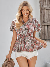 Load image into Gallery viewer, Floral Flutter Sleeve Peplum Blouse
