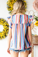 Load image into Gallery viewer, Multicolored Stripe Flutter Sleeve Blouse
