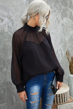 Load image into Gallery viewer, Frill Neck Spliced Mesh Blouse
