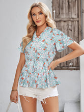 Load image into Gallery viewer, Floral Flutter Sleeve Peplum Blouse
