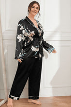 Load image into Gallery viewer, Plus Size Floral Belted Robe and Pants Pajama Set
