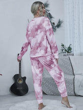 Carregar imagem no visualizador da galeria, Tie-dye Round Neck Top and Drawstring Pants Lounge Set
