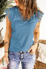 Load image into Gallery viewer, Lace Trim V-Neck Capped Sleeve Top
