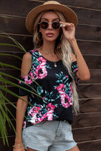 Load image into Gallery viewer, Floral Cold-Shoulder Round Neck Top
