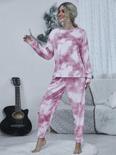 Carregar imagem no visualizador da galeria, Tie-dye Round Neck Top and Drawstring Pants Lounge Set
