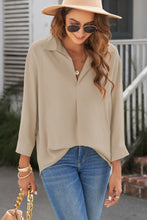 Load image into Gallery viewer, Textured Johnny Collar Three-Quarter Sleeve Blouse
