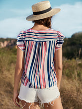 Load image into Gallery viewer, Striped Flutter Sleeve Tied Blouse
