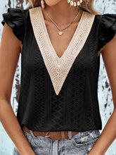 Load image into Gallery viewer, Contrast V-Neck Eyelet Top
