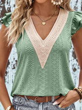 Load image into Gallery viewer, Contrast V-Neck Eyelet Top
