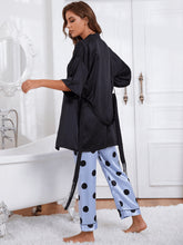 Load image into Gallery viewer, Cami, Robe, and Printed Pants Pajama Set
