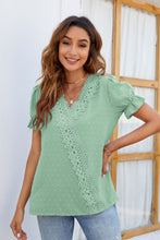 Load image into Gallery viewer, Swiss Dot Lace Trim Flounce Sleeve Blouse
