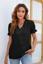 Load image into Gallery viewer, Swiss Dot Lace Trim Flounce Sleeve Blouse
