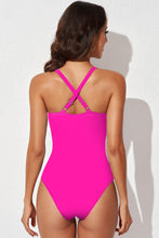 Load image into Gallery viewer, Spliced Mesh Halter Neck One-Piece Swimsuit
