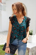 Load image into Gallery viewer, Printed Spliced Lace Plunge Blouse
