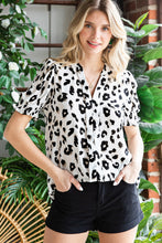 Load image into Gallery viewer, Leopard Notched Neck Short Flounce Sleeve Blouse
