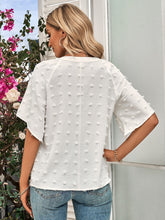 Load image into Gallery viewer, Swiss Dot Notched Neck Flare Sleeve Blouse
