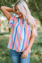 Load image into Gallery viewer, Multicolored Stripe Flutter Sleeve Blouse
