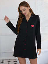 Load image into Gallery viewer, Heart Graphic Lapel Collar Long Sleeve Night Dress
