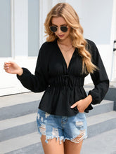 Load image into Gallery viewer, Balloon Sleeve Plunge Peplum Blouse
