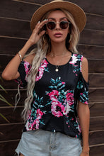 Load image into Gallery viewer, Floral Cold-Shoulder Round Neck Top
