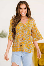 Load image into Gallery viewer, Printed Button Front Flare Sleeve Blouse
