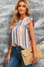 Load image into Gallery viewer, Multicolored Stripe Flutter Sleeve Blouse
