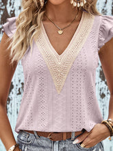 Load image into Gallery viewer, Contrast V-Neck Eyelet Top
