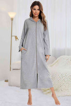 Load image into Gallery viewer, Zip Front Hooded Night Dress with Pockets
