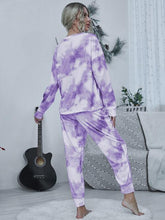 Carregar imagem no visualizador da galeria, Tie-dye Round Neck Top and Drawstring Pants Lounge Set
