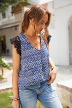 Load image into Gallery viewer, Printed Spliced Lace Plunge Blouse
