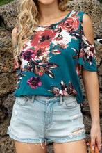 Load image into Gallery viewer, Floral Cold-Shoulder Round Neck Top
