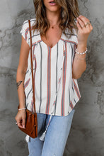 Load image into Gallery viewer, Striped V-Neck Tassel Tie Blouse
