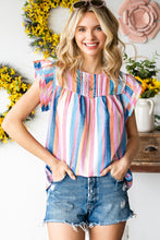 Load image into Gallery viewer, Multicolored Stripe Flutter Sleeve Blouse
