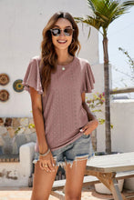 Load image into Gallery viewer, Eyelet Flutter Sleeve Short Sleeve Top
