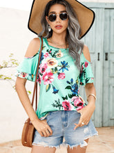 Load image into Gallery viewer, Floral Cold-Shoulder Short Sleeve Top
