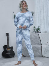 Carregar imagem no visualizador da galeria, Tie-dye Round Neck Top and Drawstring Pants Lounge Set
