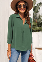 Load image into Gallery viewer, Textured Johnny Collar Three-Quarter Sleeve Blouse
