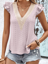 Load image into Gallery viewer, Contrast V-Neck Eyelet Top
