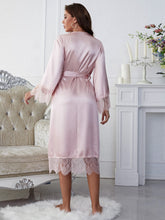 Load image into Gallery viewer, Scalloped Trim Tie-Waist Spliced Lace Robe
