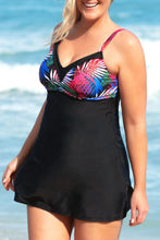 Load image into Gallery viewer, Plus Size Botanical Print Two-Tone Two-Piece Swimsuit
