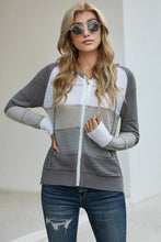 Load image into Gallery viewer, Zip-Up Raglan Sleeve Openwork Hooded Cardigan
